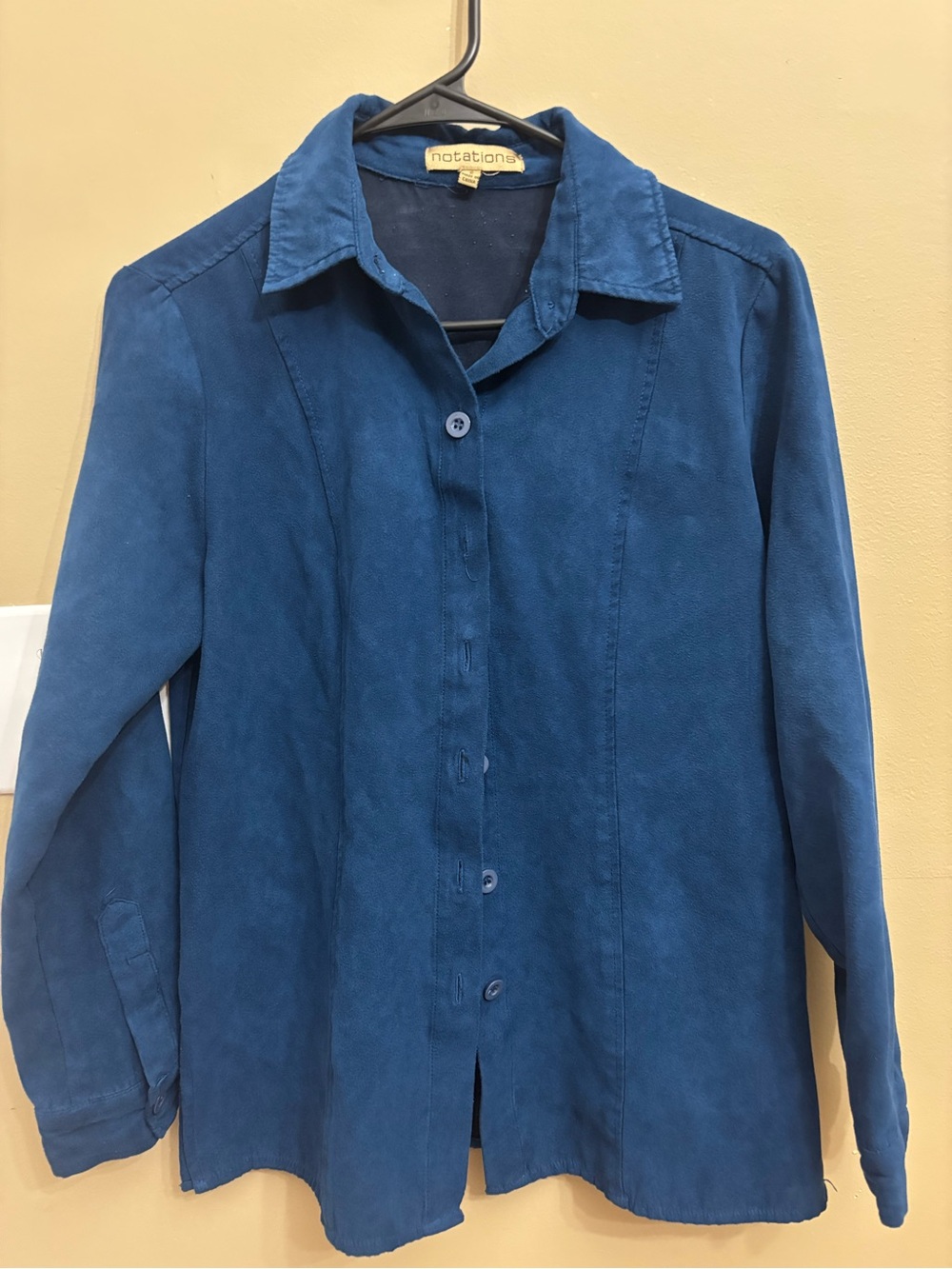 Notations Blue Faux Suede Button Down Shirt Small Vintage 90s